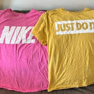 Nike Graphic Tee Bundle – Pink & Yellow “Just Do It” Shirts – Used